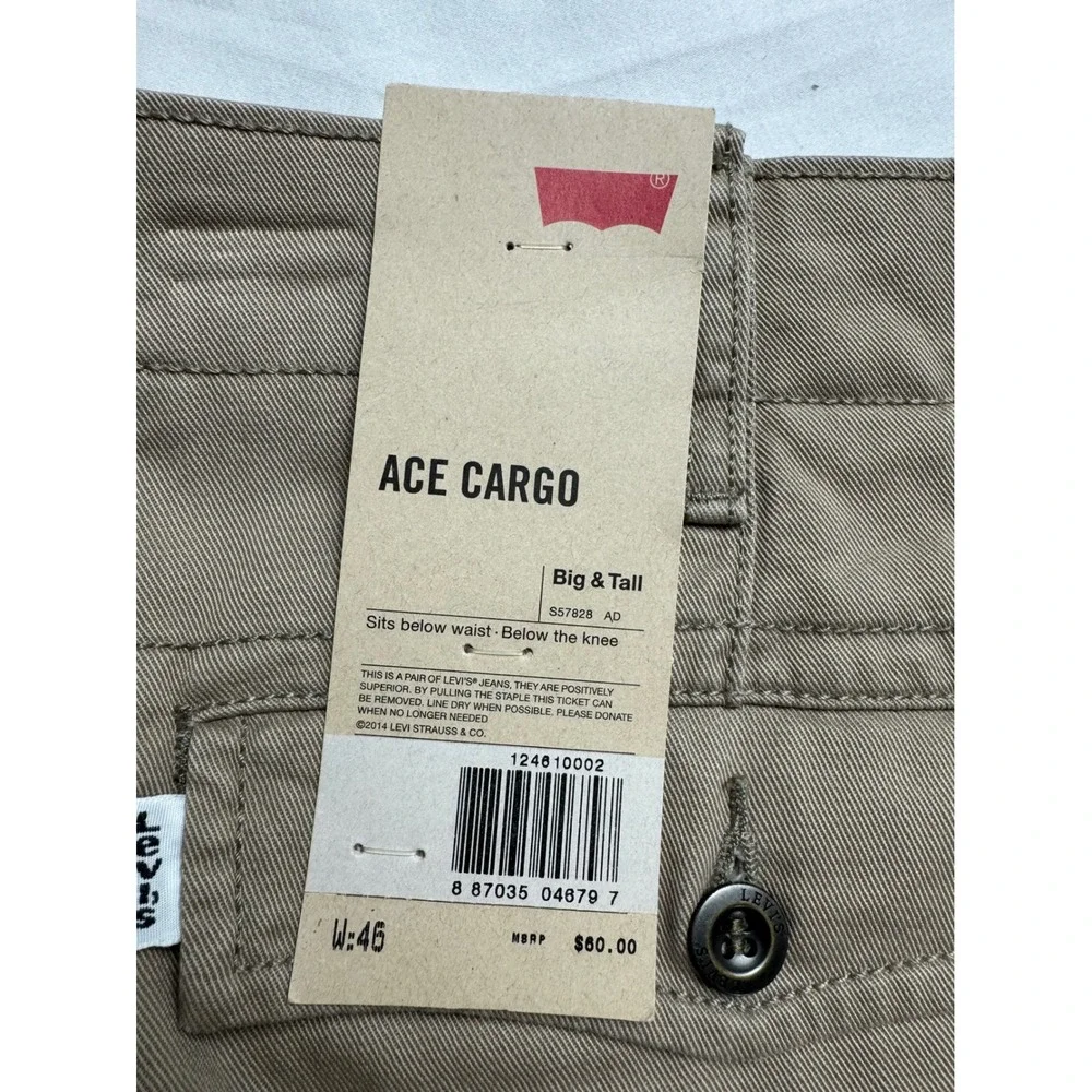 Levis Ace Cargo Shorts Mens 46‎ Khaki Tan Big and Tall Utility, Outdoor, hiking